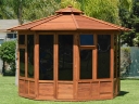 How a redwood octagonal gazebo can beautifully complement your home. Photograph by Forever Redwood